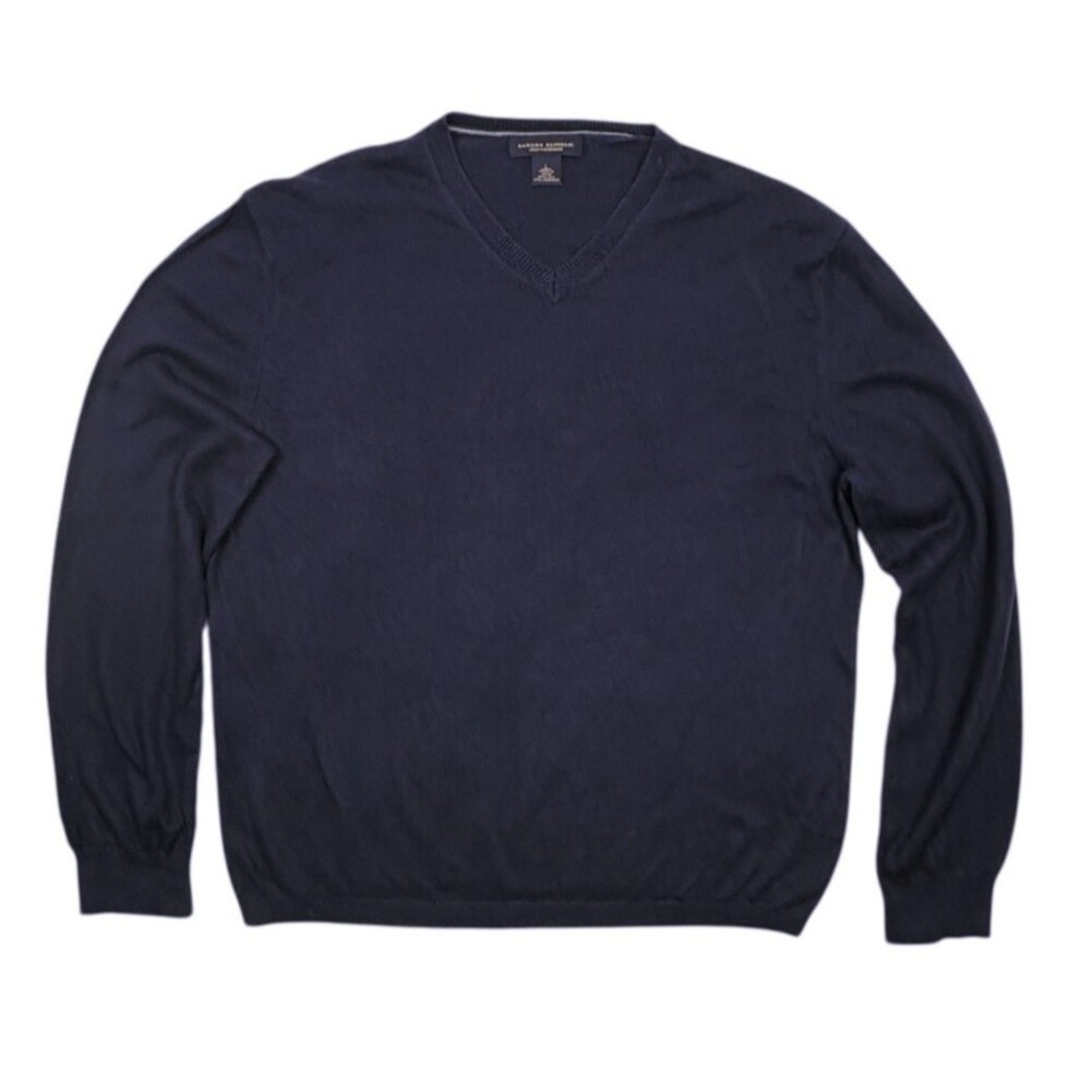 Banana Republic Navy Silk Cashmere V-Neck Sweater L Soft Luxe Classic Large